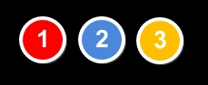 빨간색 원 안에 1번 숫자, 푸른색 동그라미 안에 2번 숫자, 노란색 동그라미 안에 3번 숫자를 가진 아이콘 세 개가 나열된 이미지